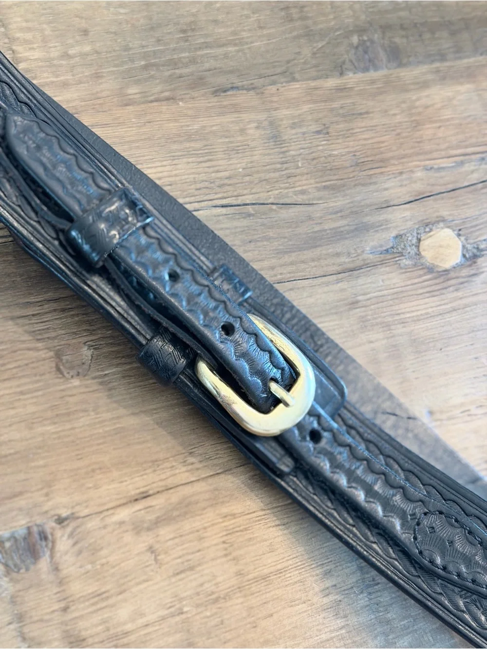 Vintage Triple K Braided Leather Ranger Belt. Black | Brass Buckle | Embossed